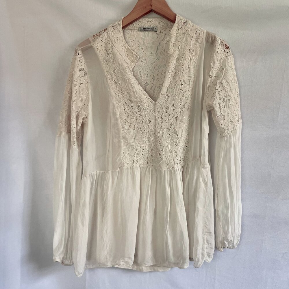 100% Italian Silk Italian Lace Blouse Romantic Wedding Top Made in Italy Small